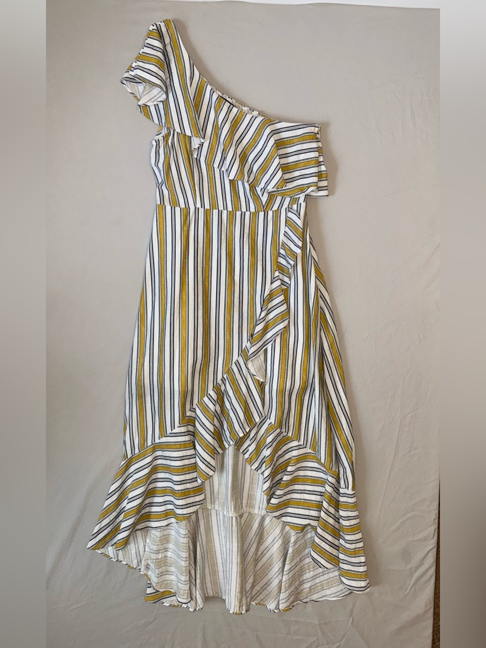 Lulus High Tide One Shoulder Midi Dress Ruffle Flounce Hi-Lo Hem Size Small EUC